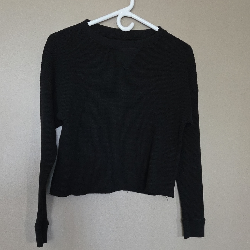 💥Buy2Get1Free💥A&F Black Cropped Ribbed Long Sleeve